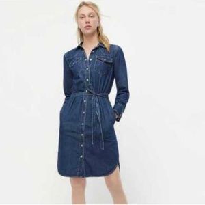 NWT J. Crew Denim Western Shirtdress Dress with Tie Belt Size 12